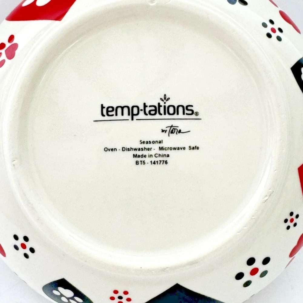 Temp-tations by Tara PAWFETTI Trinket Dish Red Black Heart Paws 5.5